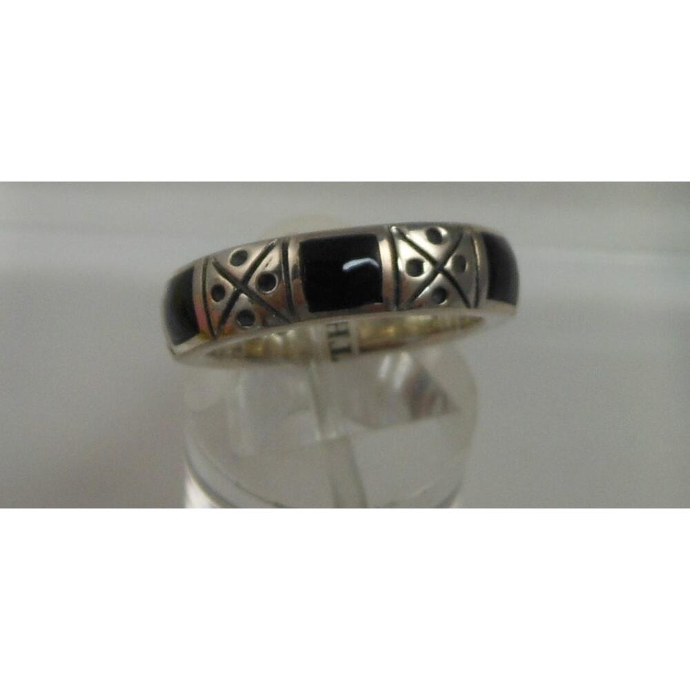 Vintage Black Sterling Silver Band Ring, Designer Signed, Size 6.25 - Picture 9 of 9